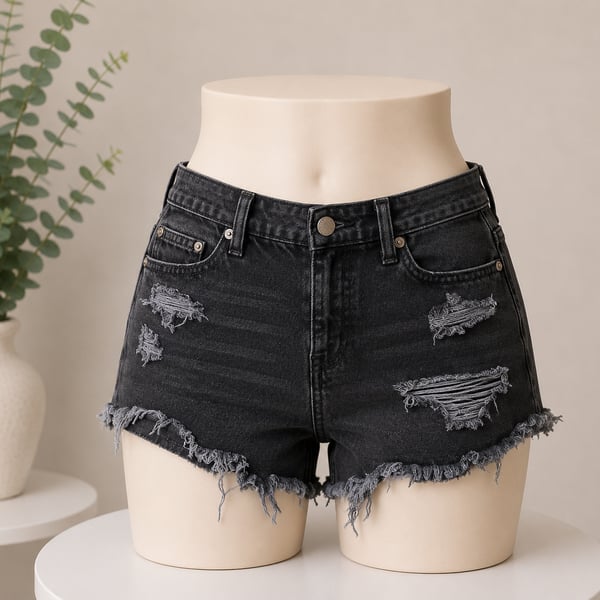 American Eagle Outfitters Women's Black Denim Ripped Frayed Hem Shorts Size 0