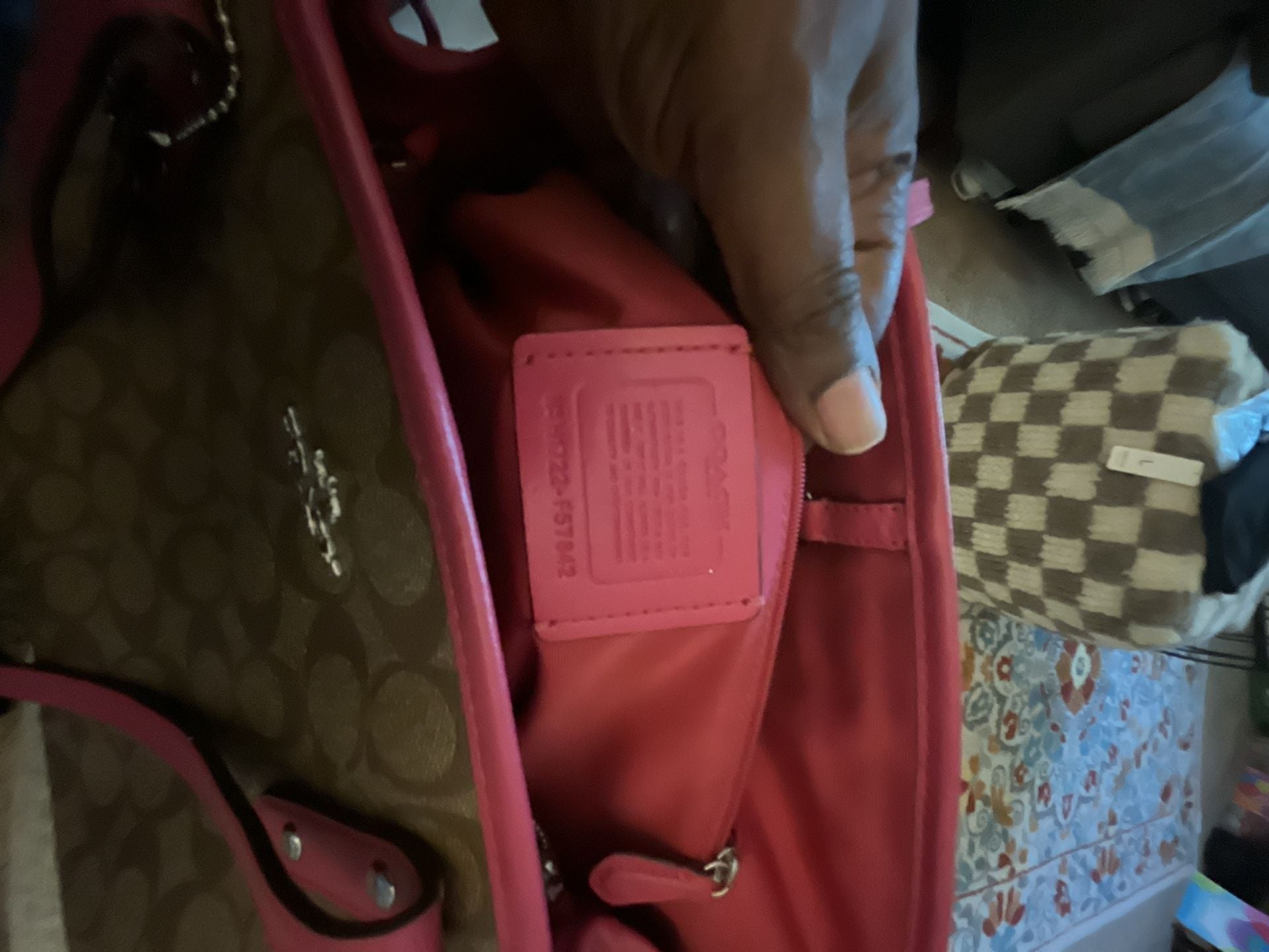 Coach Signature Canvas Reversible City Tote Bag F57842 with Pink Leather Trim 7