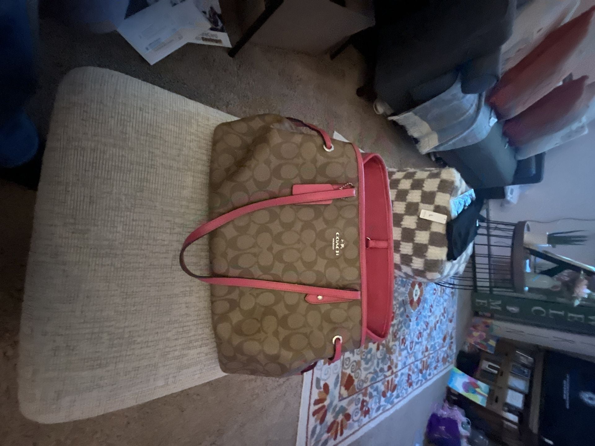 Coach Signature Canvas Reversible City Tote Bag F57842 with Pink Leather Trim 8