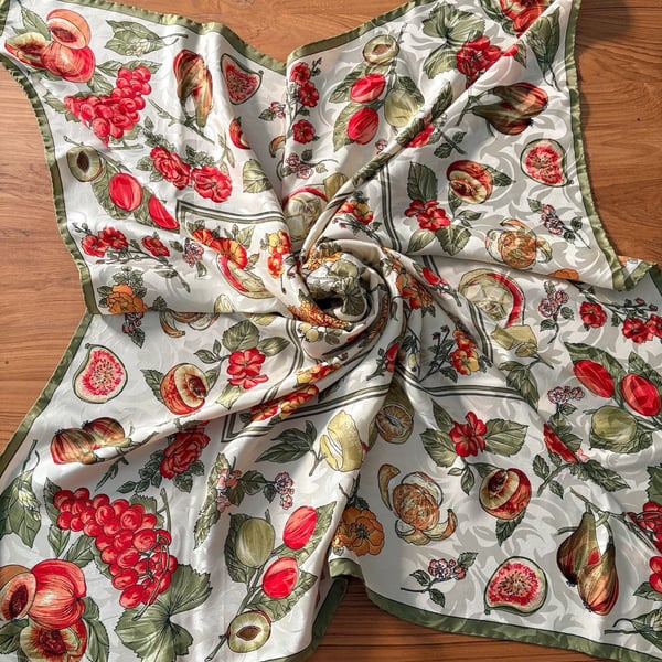 Vintage Fruit and Floral Print Decorative Square Scarf/Tablecloth