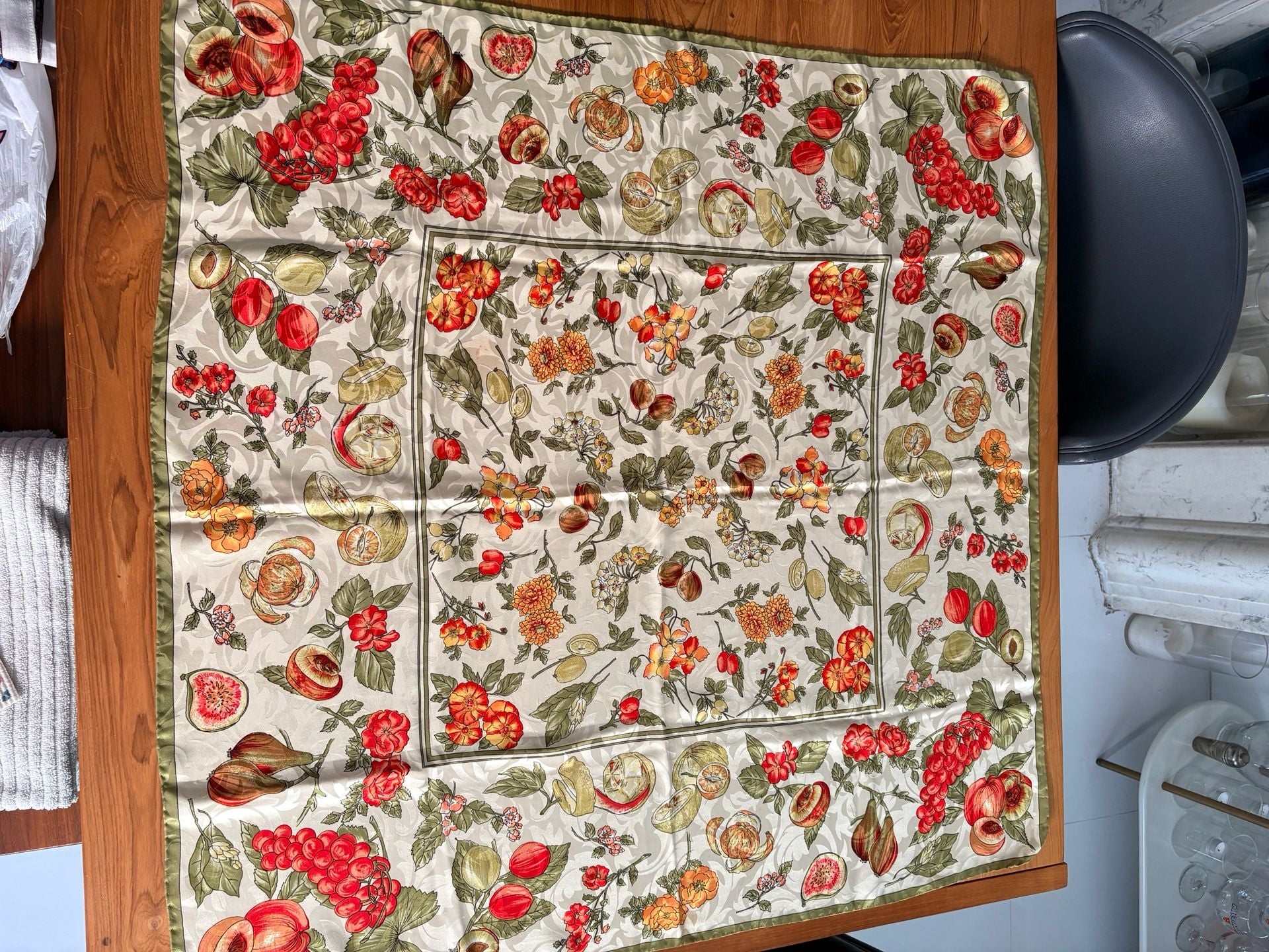 Vintage Fruit and Floral Print Decorative Square Scarf/Tablecloth 3
