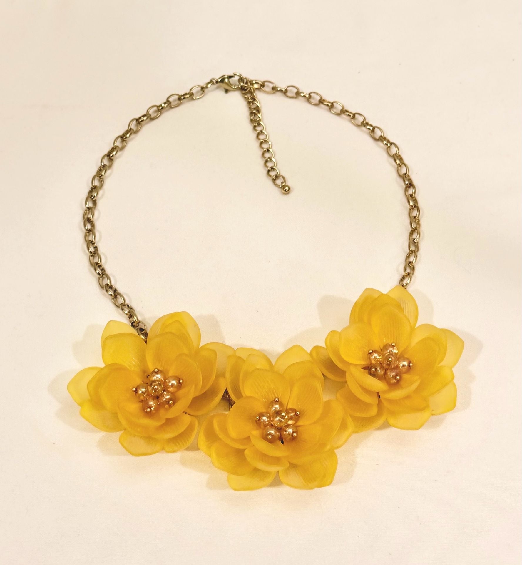Summer Yellow Floral Statement Necklace with Gold Tone Accents 2