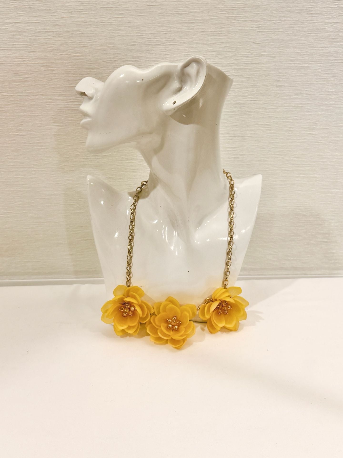 Summer Yellow Floral Statement Necklace with Gold Tone Accents 3