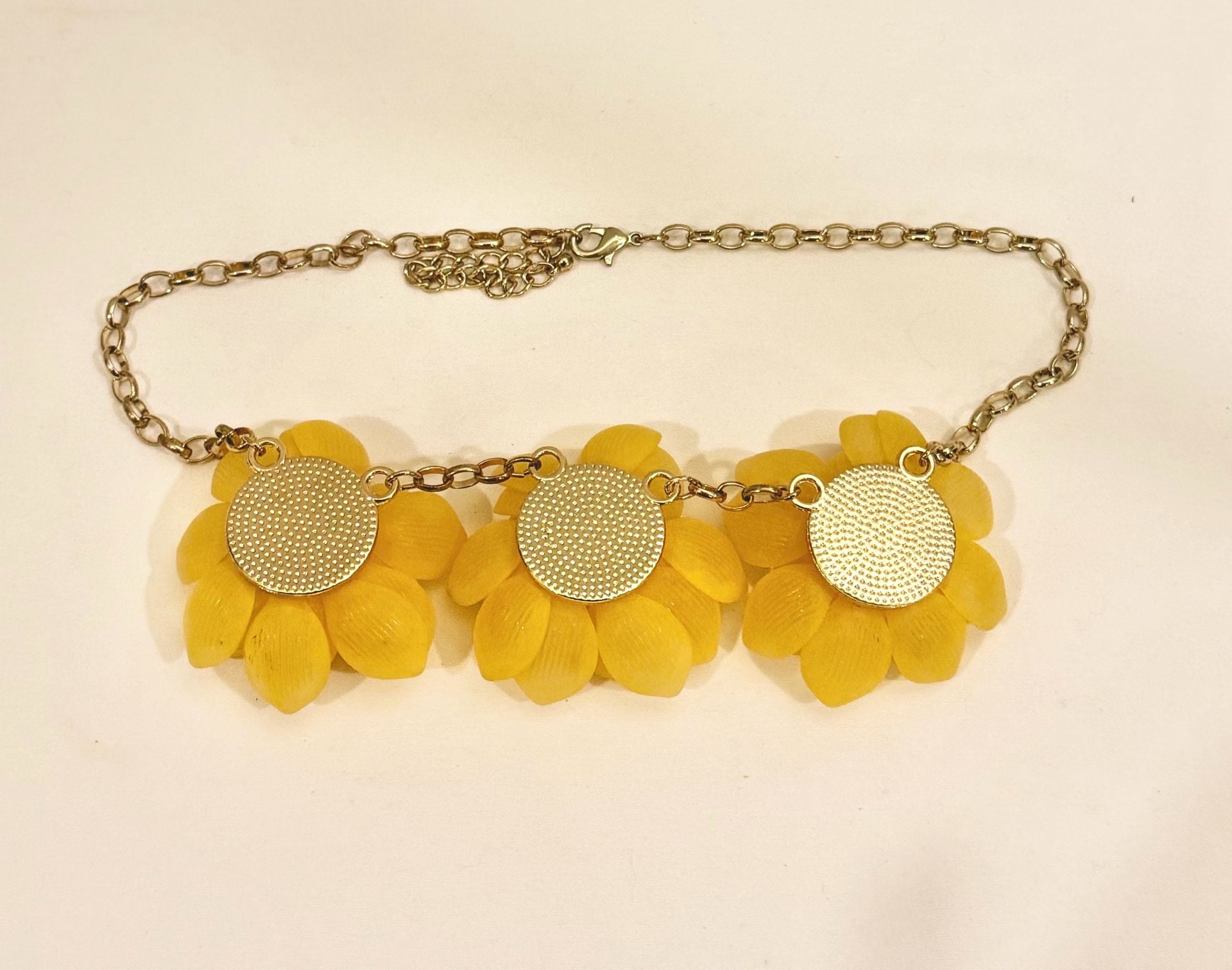 Summer Yellow Floral Statement Necklace with Gold Tone Accents 4