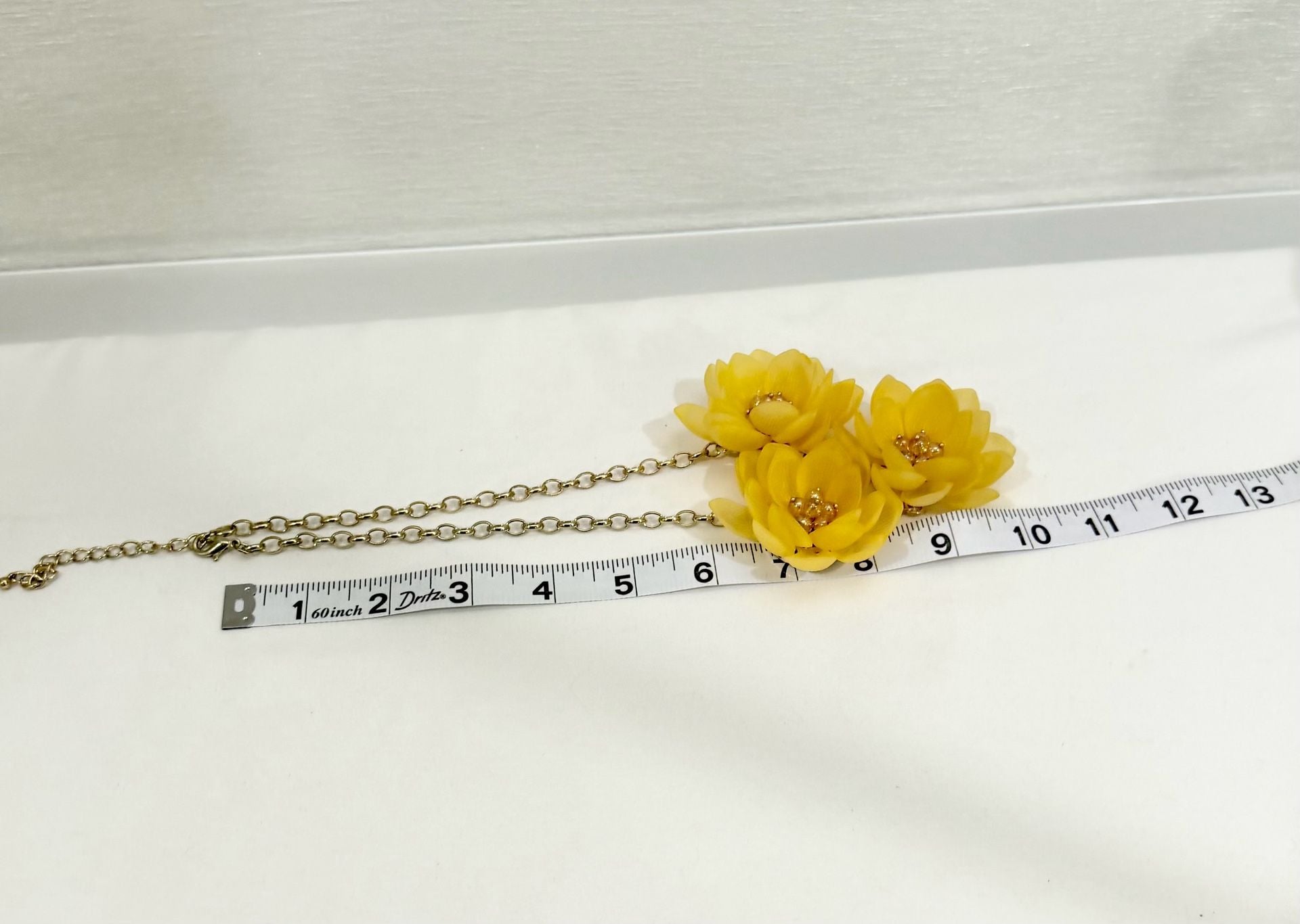 Summer Yellow Floral Statement Necklace with Gold Tone Accents 5
