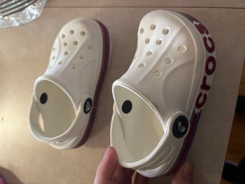 Crocs Bayaband Clog White Rainbow Stripe Toddler Shoes 1