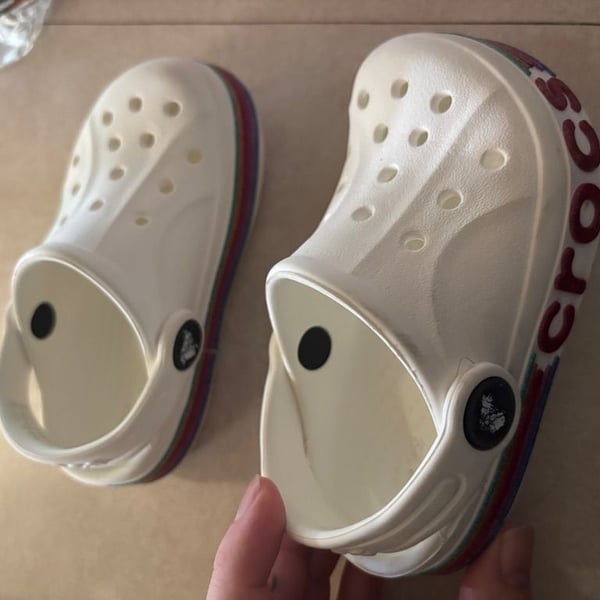 Crocs Bayaband Clog White Rainbow Stripe Toddler Shoes