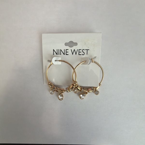 Nine West Gold Tone Crystal Rondelle Hoop Earrings