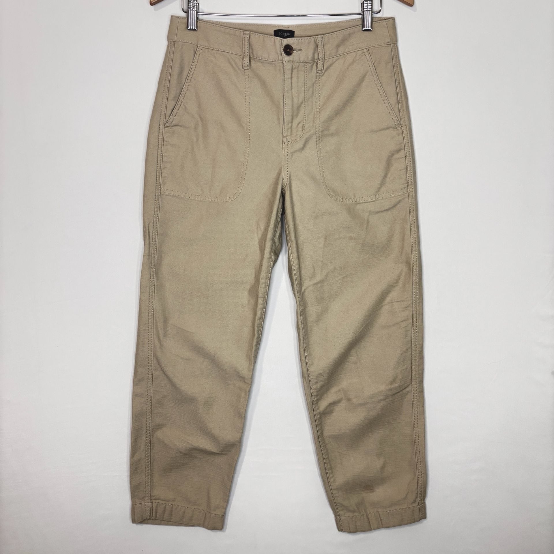 J Crew camp pants Size 6 khaki Tapered Patch Pocket Utility Quiet Luxury
2