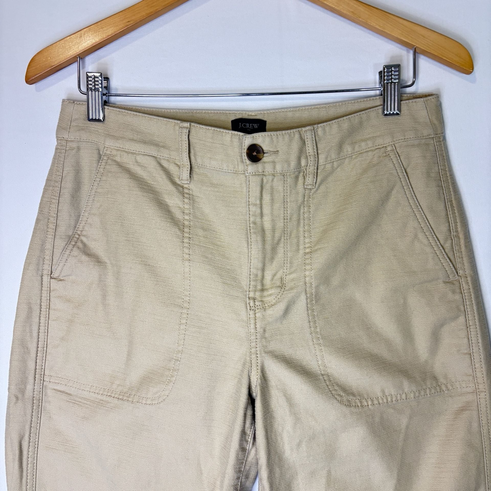 J Crew camp pants Size 6 khaki Tapered Patch Pocket Utility Quiet Luxury
3