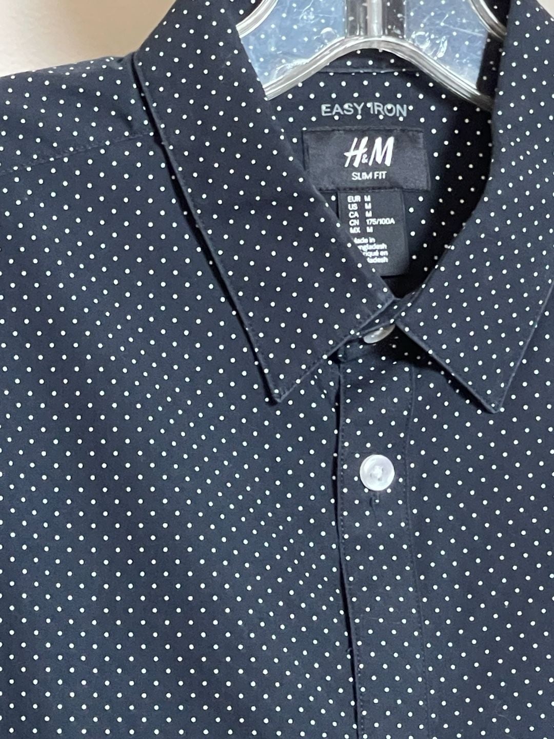 H&M Easy Iron Slim Fit, Navy and White Polka Dot Button Down Shirt 3