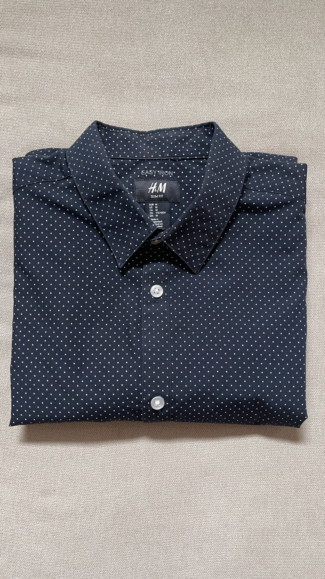 H&M Easy Iron Slim Fit, Navy and White Polka Dot Button Down Shirt 5