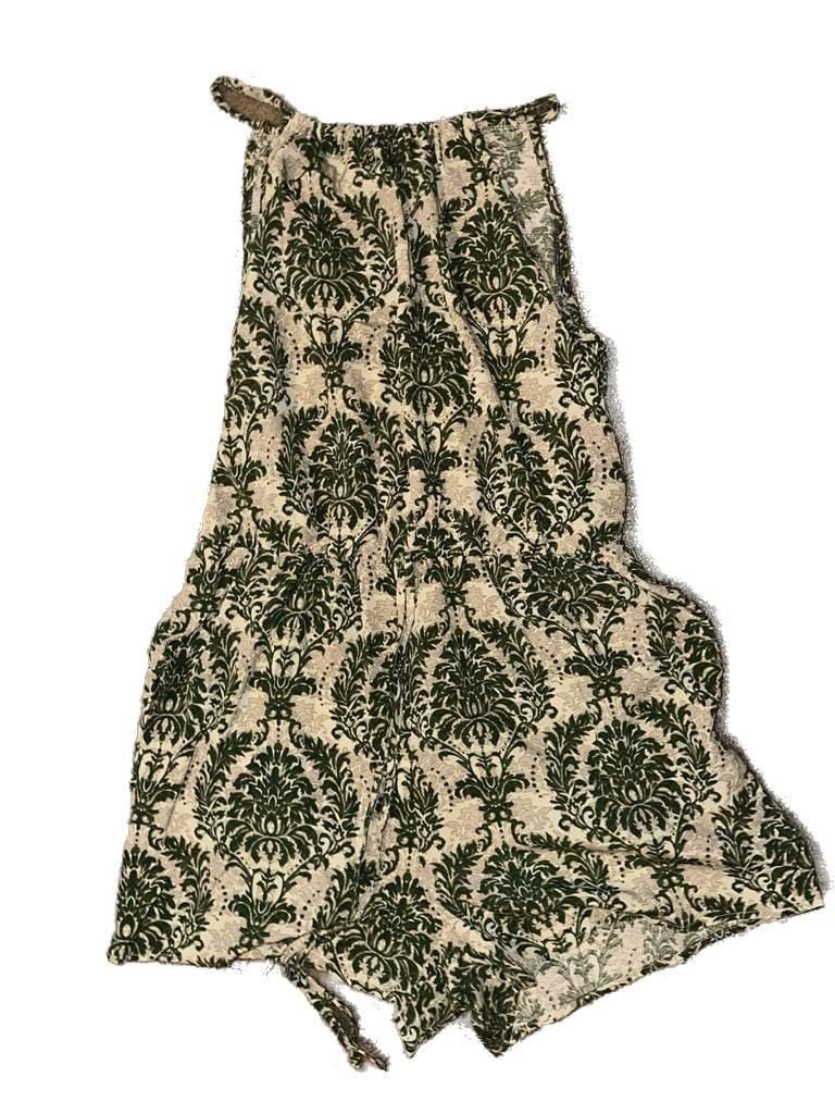 Plus Size 1xl SHEIN Green and Beige Damask Print Halter Romper 3