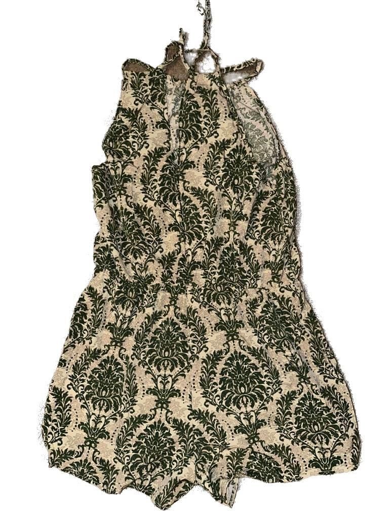 Plus Size 1xl SHEIN Green and Beige Damask Print Halter Romper 5