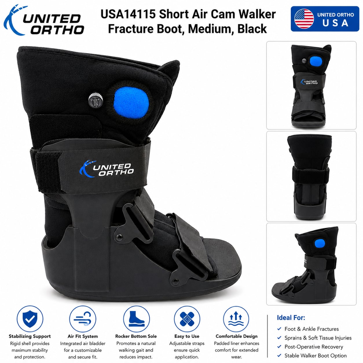 United Ortho USA14115 Short Air Cam Walker Fracture Boot, Black 2