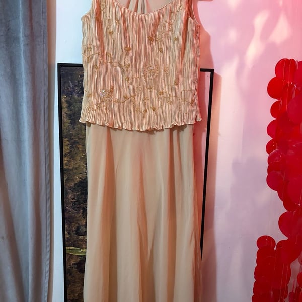 Nox USA Sleeveless Embellished Pleated Bodice Maxi Evening Dress