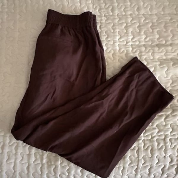 Ohelia Roe Women's Pull-On Wide Leg Relaxed Trouser Pants, Size 1X, Chocolate Brown