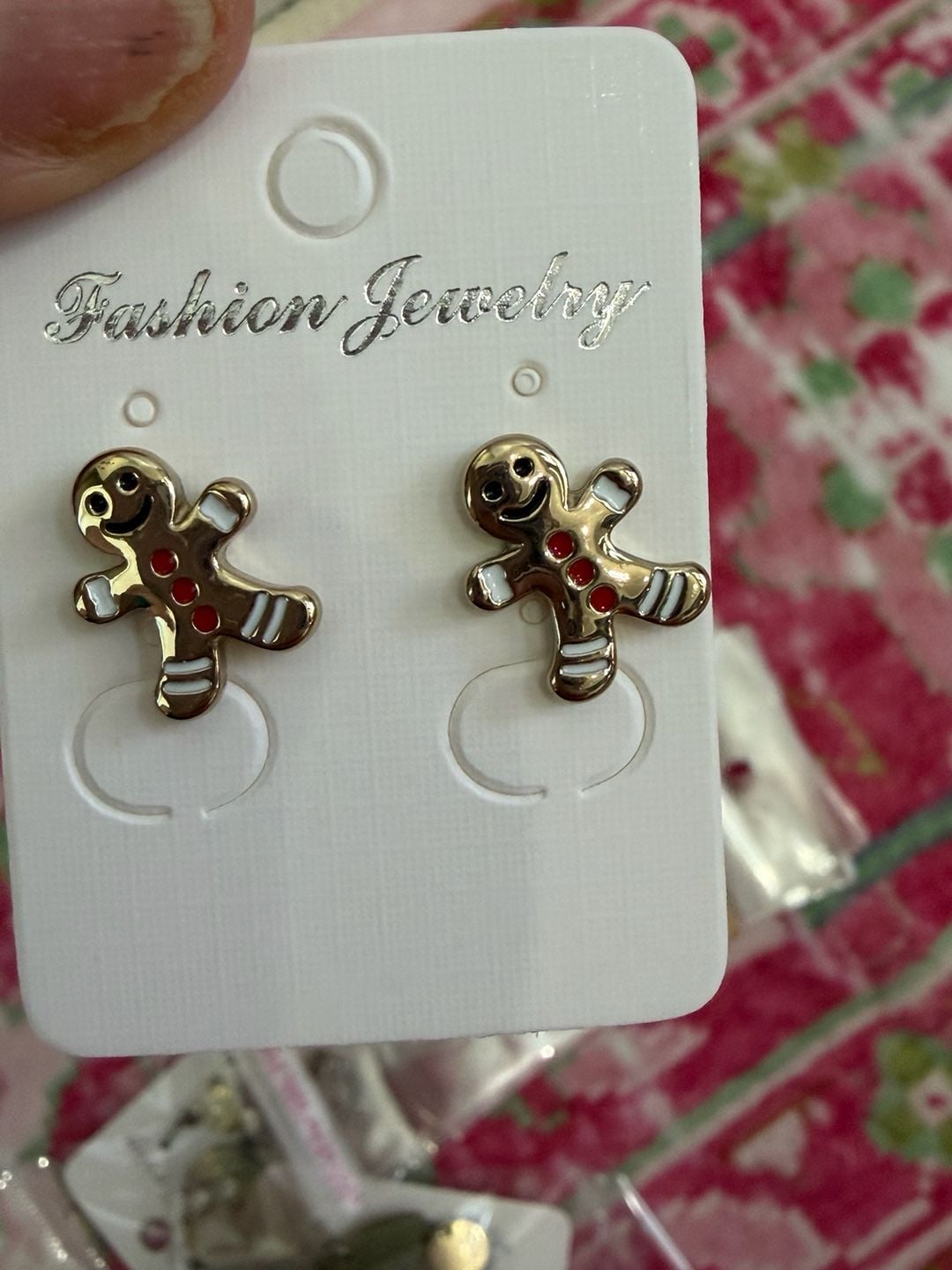 Silver Tone Gingerbread Man Enamel Stud Earrings 1