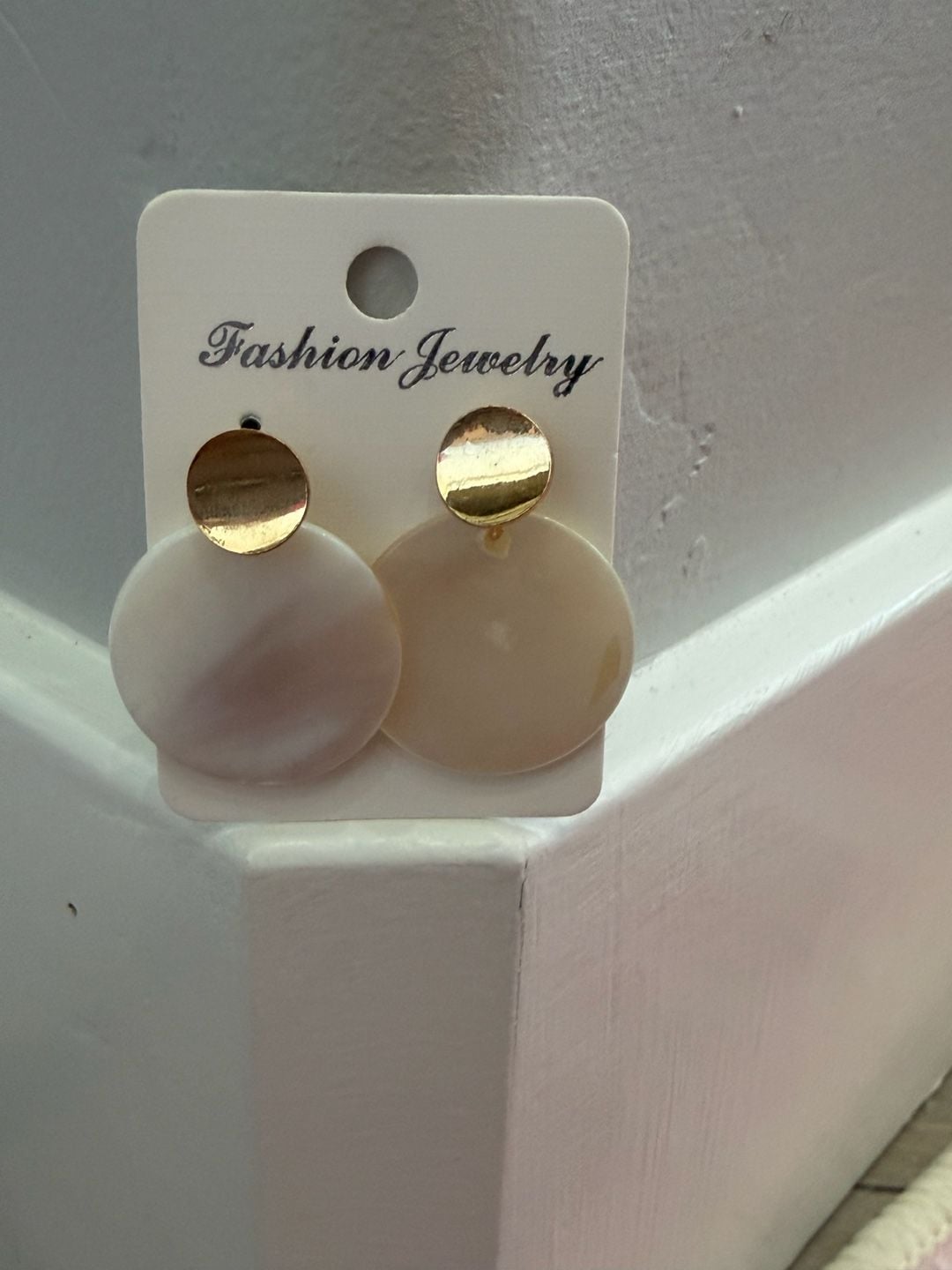Gold-Tone and Mother of Pearl Disc Stud Earrings 2