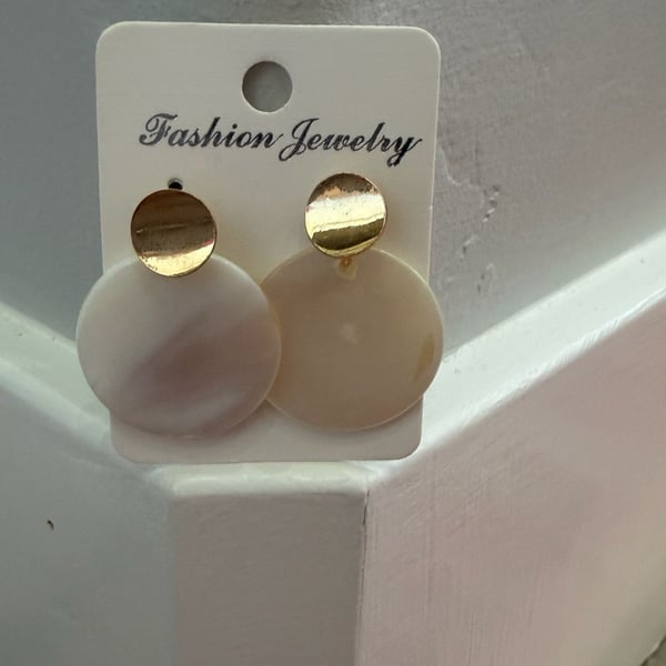 Gold-Tone and Mother of Pearl Disc Stud Earrings