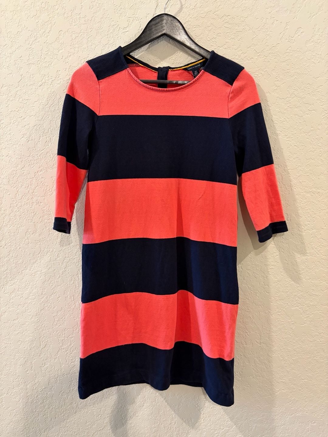 Tommy Hilfiger Women's Navy and Coral Striped Long Sleeve Shift Dress 1