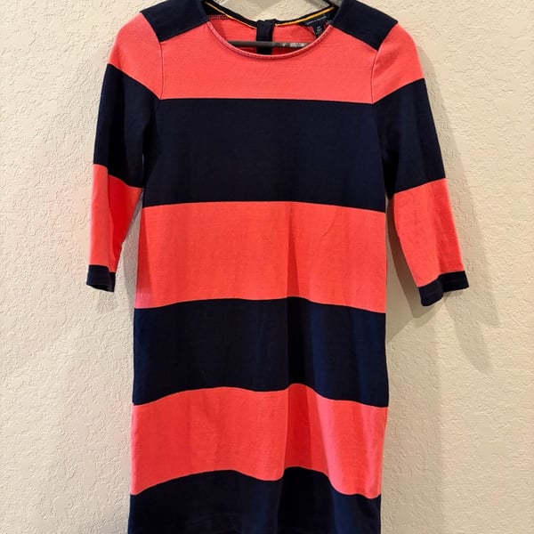 Tommy Hilfiger Women's Navy and Coral Striped Long Sleeve Shift Dress