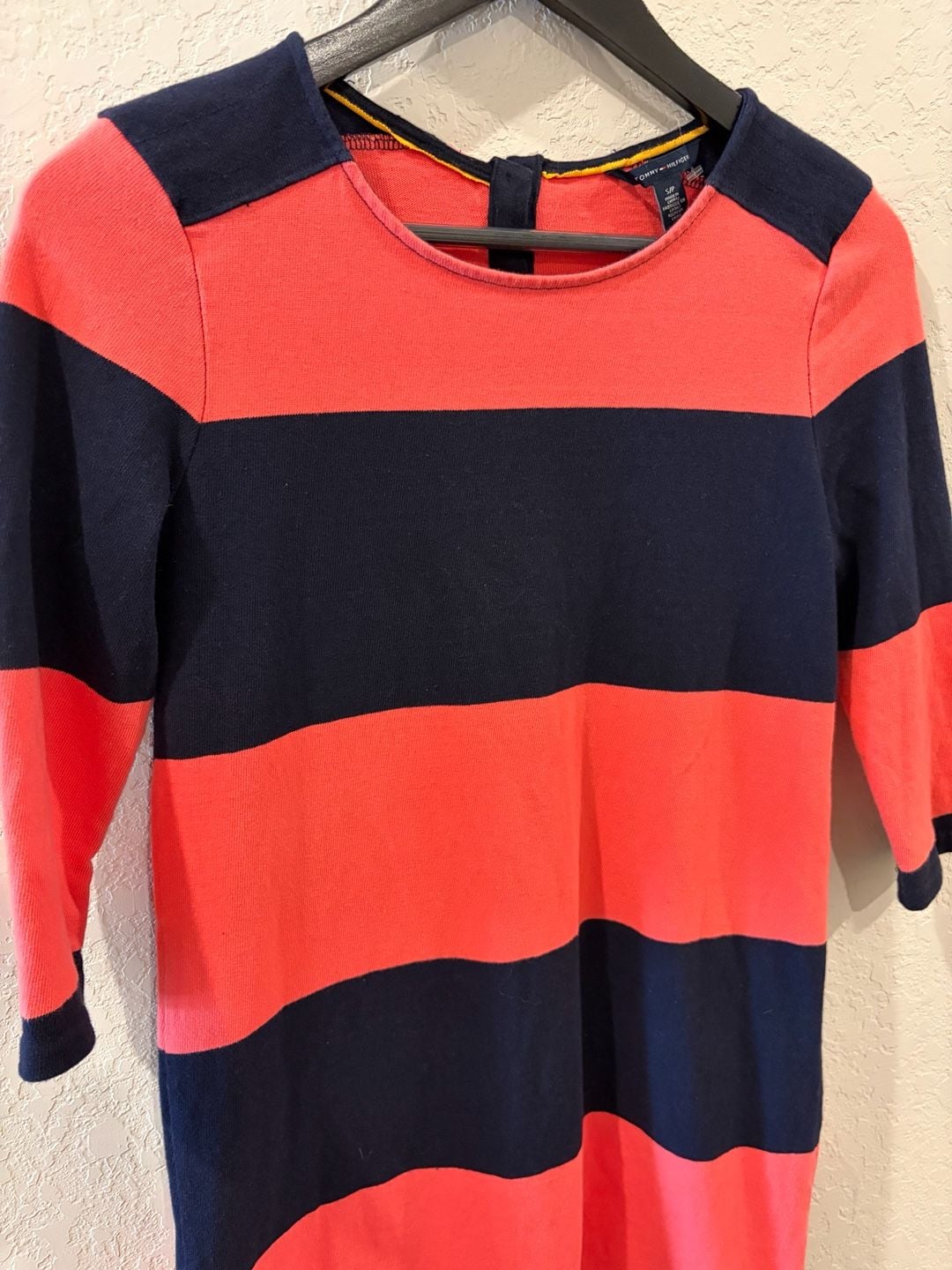 Tommy Hilfiger Women's Navy and Coral Striped Long Sleeve Shift Dress 2
