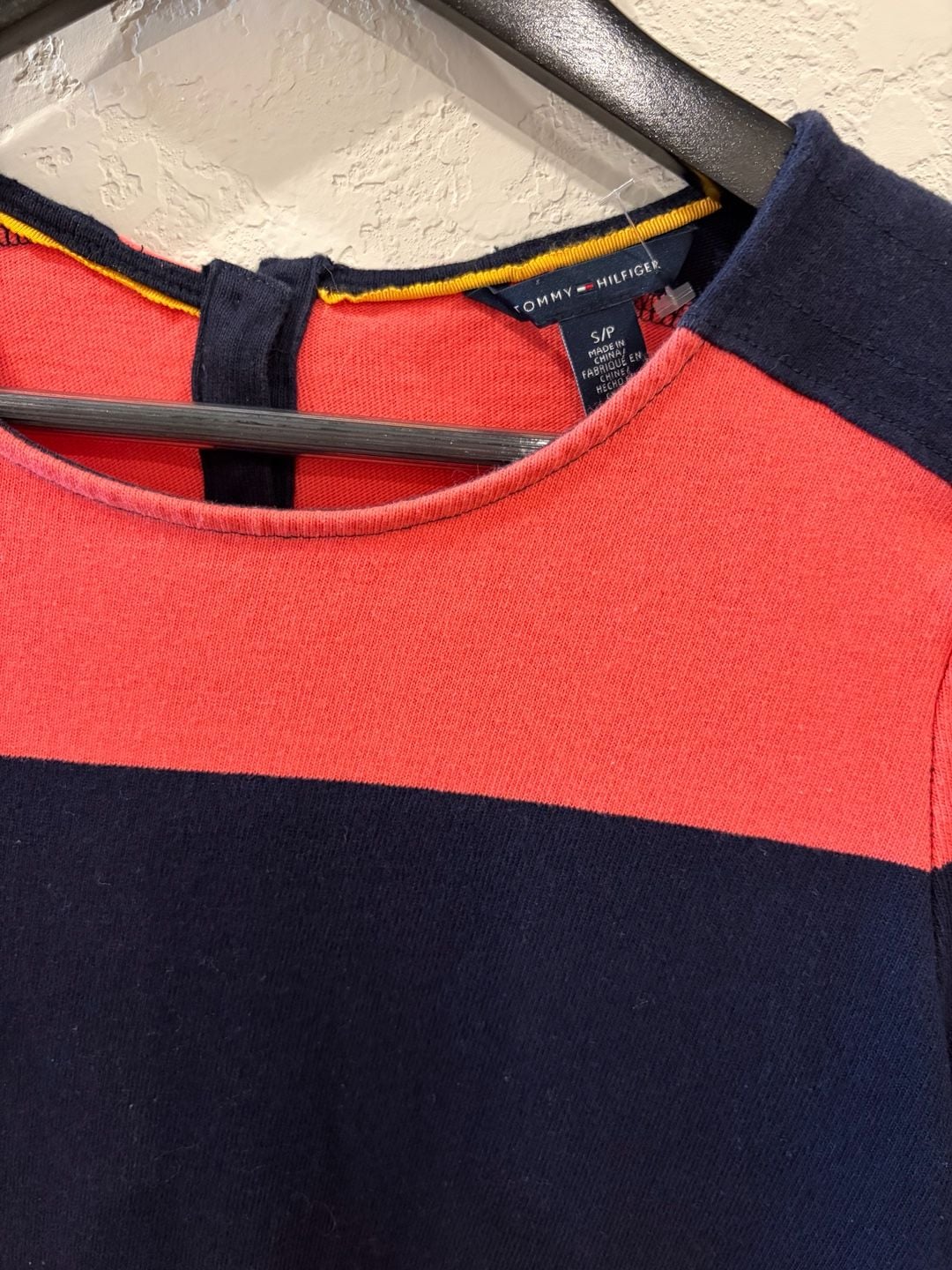 Tommy Hilfiger Women's Navy and Coral Striped Long Sleeve Shift Dress 3