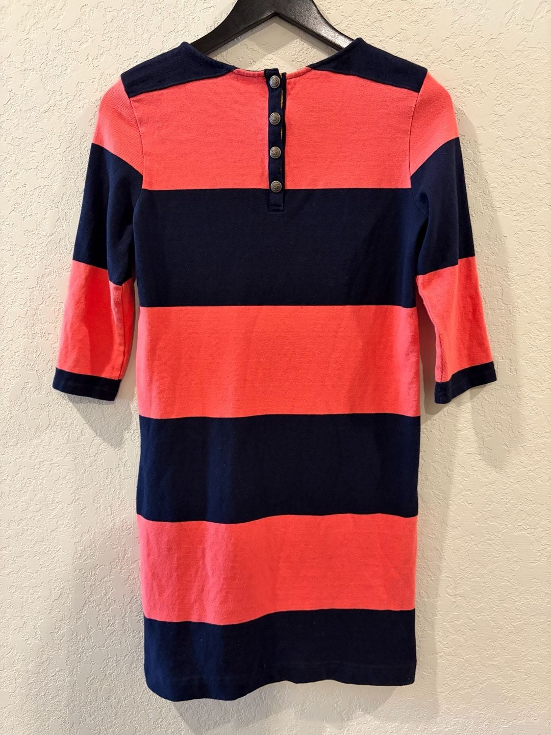 Tommy Hilfiger Women's Navy and Coral Striped Long Sleeve Shift Dress 4