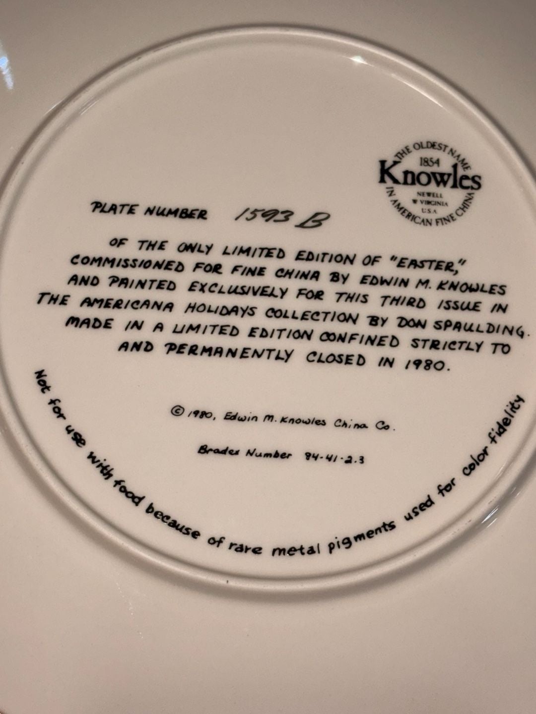 Edwin M. Knowles 1980 Americana Holidays Collection Easter Plate Spaulding 2
