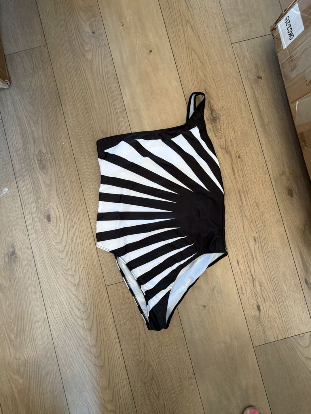 SHEIN Asymmetrical One-Shoulder Black & White Striped Monokini Swimsuit 1