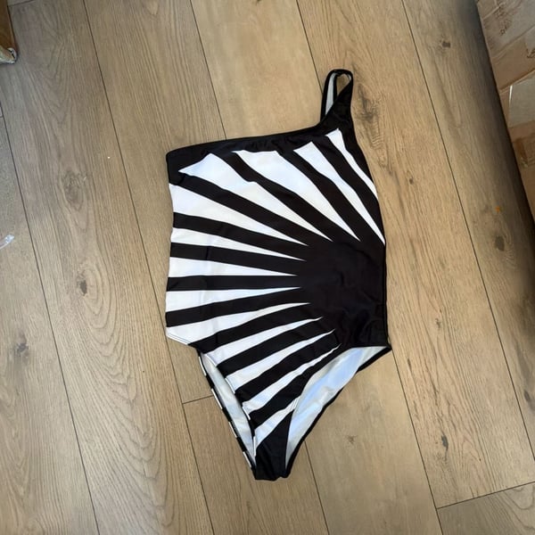 SHEIN Asymmetrical One-Shoulder Black & White Striped Monokini Swimsuit