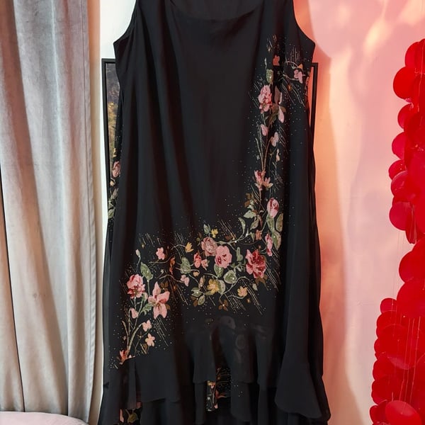 Alex Evenings Black Sleeveless Beaded Floral