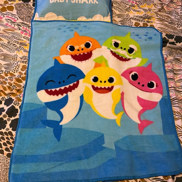 NoJo Baby Shark Toddler Nap Mat with Removable Pillow and Attached Blanket