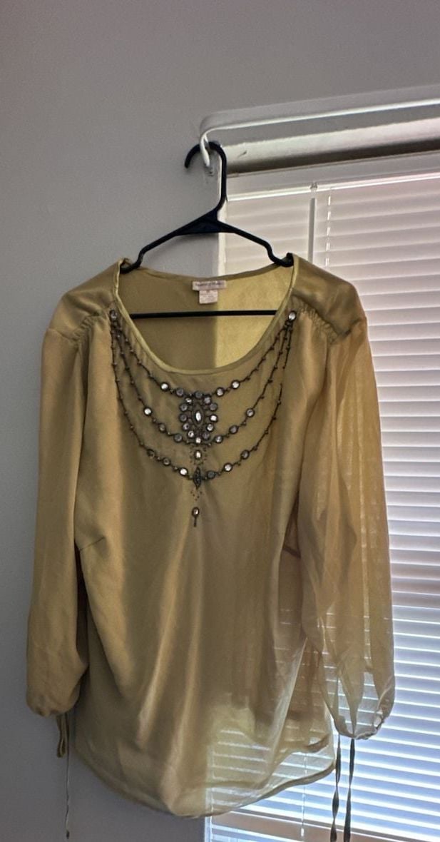 Monroe & Main Gold Sheer Beaded Tunic Blouse 2