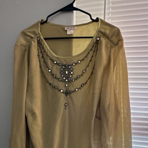 Monroe & Main Gold Sheer Beaded Tunic Blouse