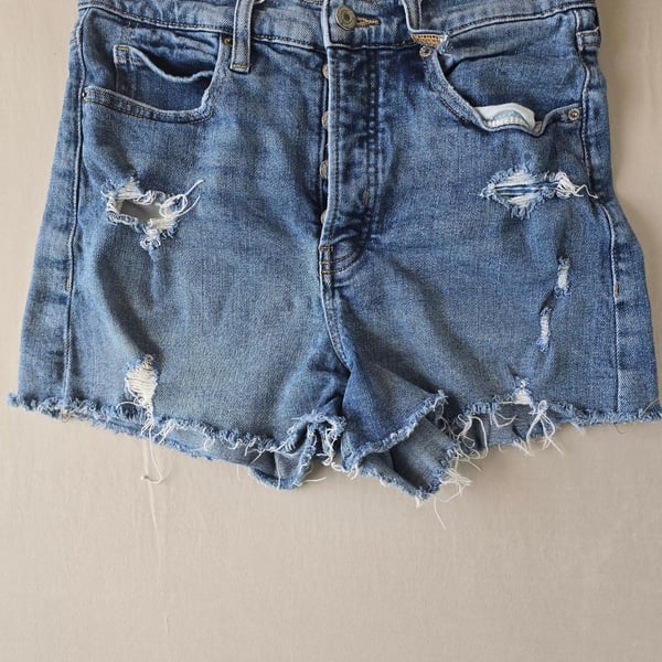 Old Navy Higher High-Rise Sky-Hi A-Line Secret-Smooth Pocket Distressed Denim Shorts