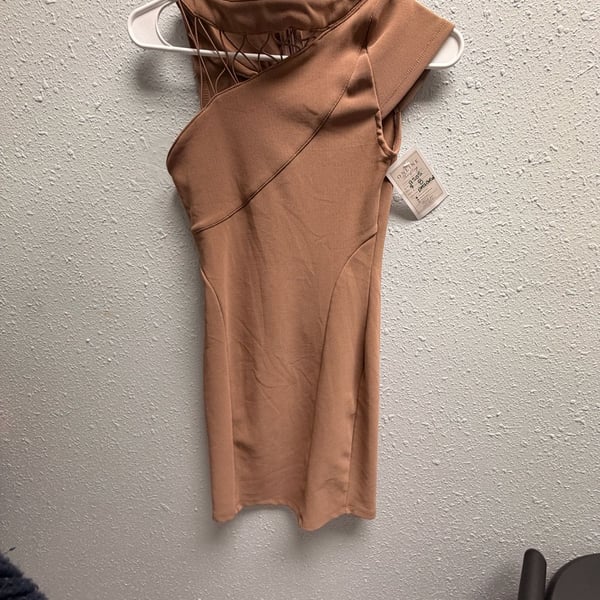 ASOS Design One-Shoulder Cut-Out Bodycon Mini Dress in Mocha