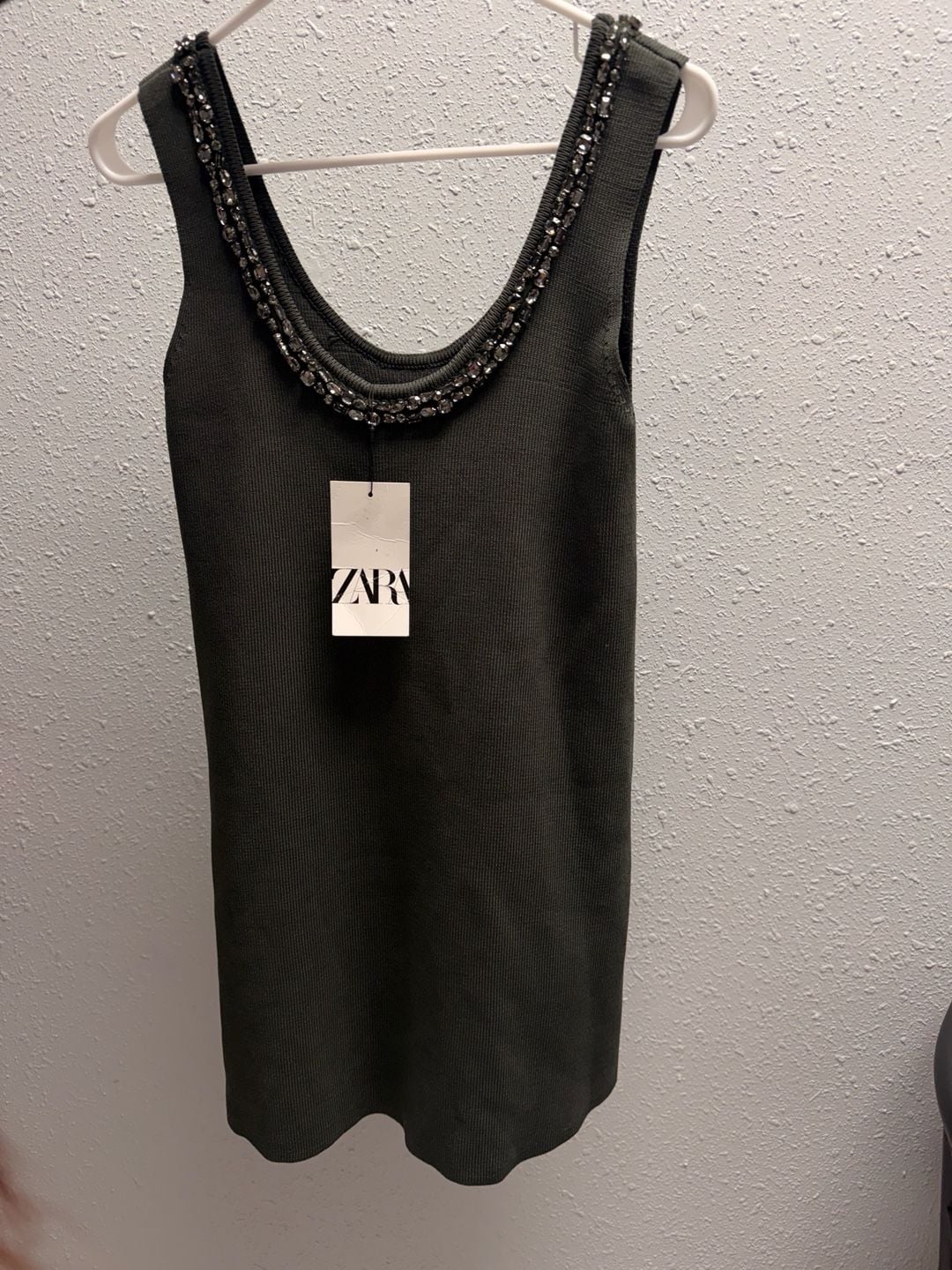 Zara Jewel Ribbed Knit Mini Dress with Rhinestone Embellished Neckline 2