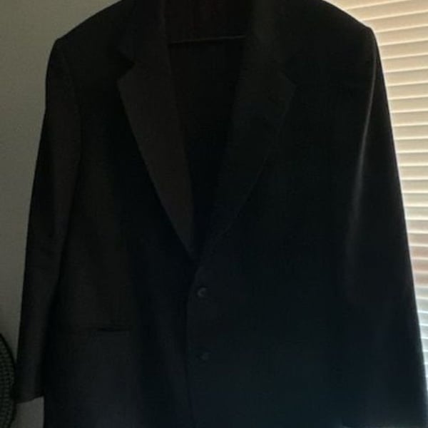 Mens Black Two-Piece Wool Suit Blazer and Trousers