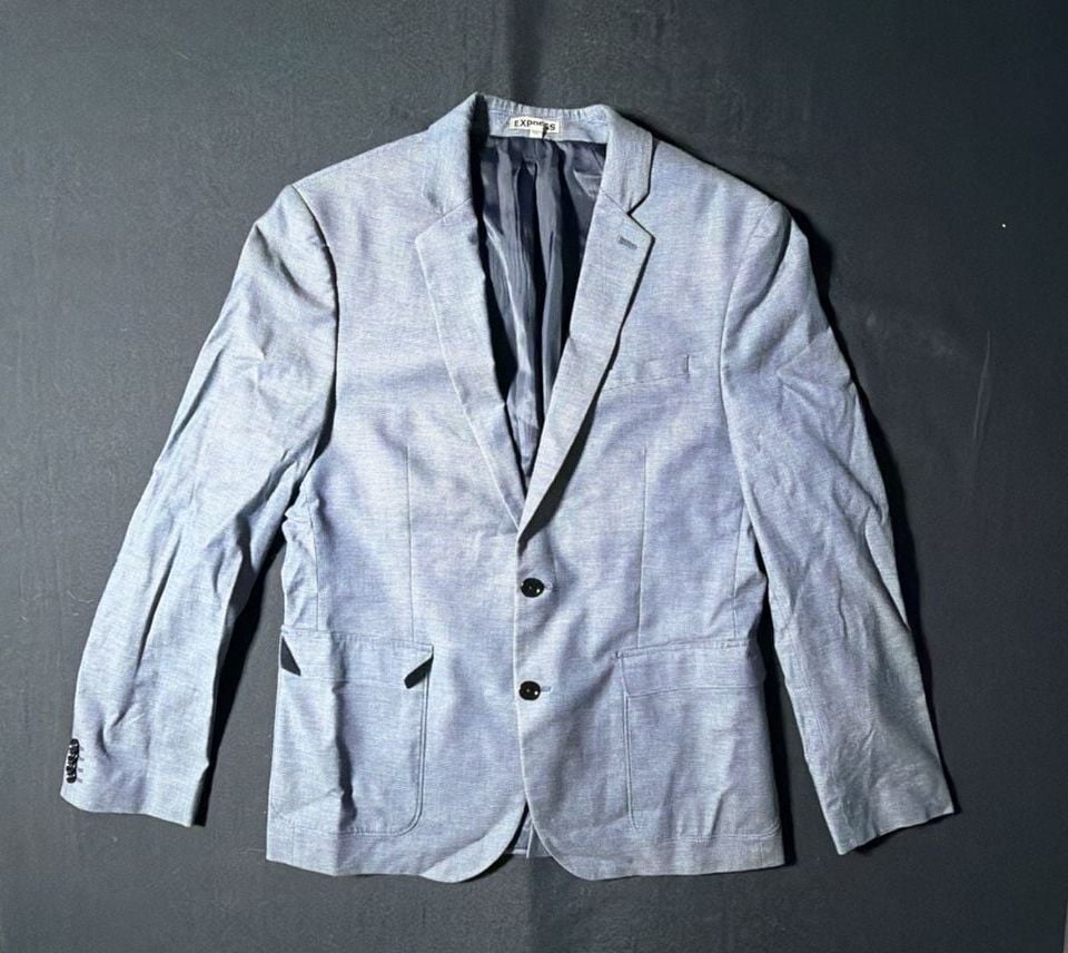 Express Photographer Slim Fit Two-Button Blue Sport Coat Blazer 1
