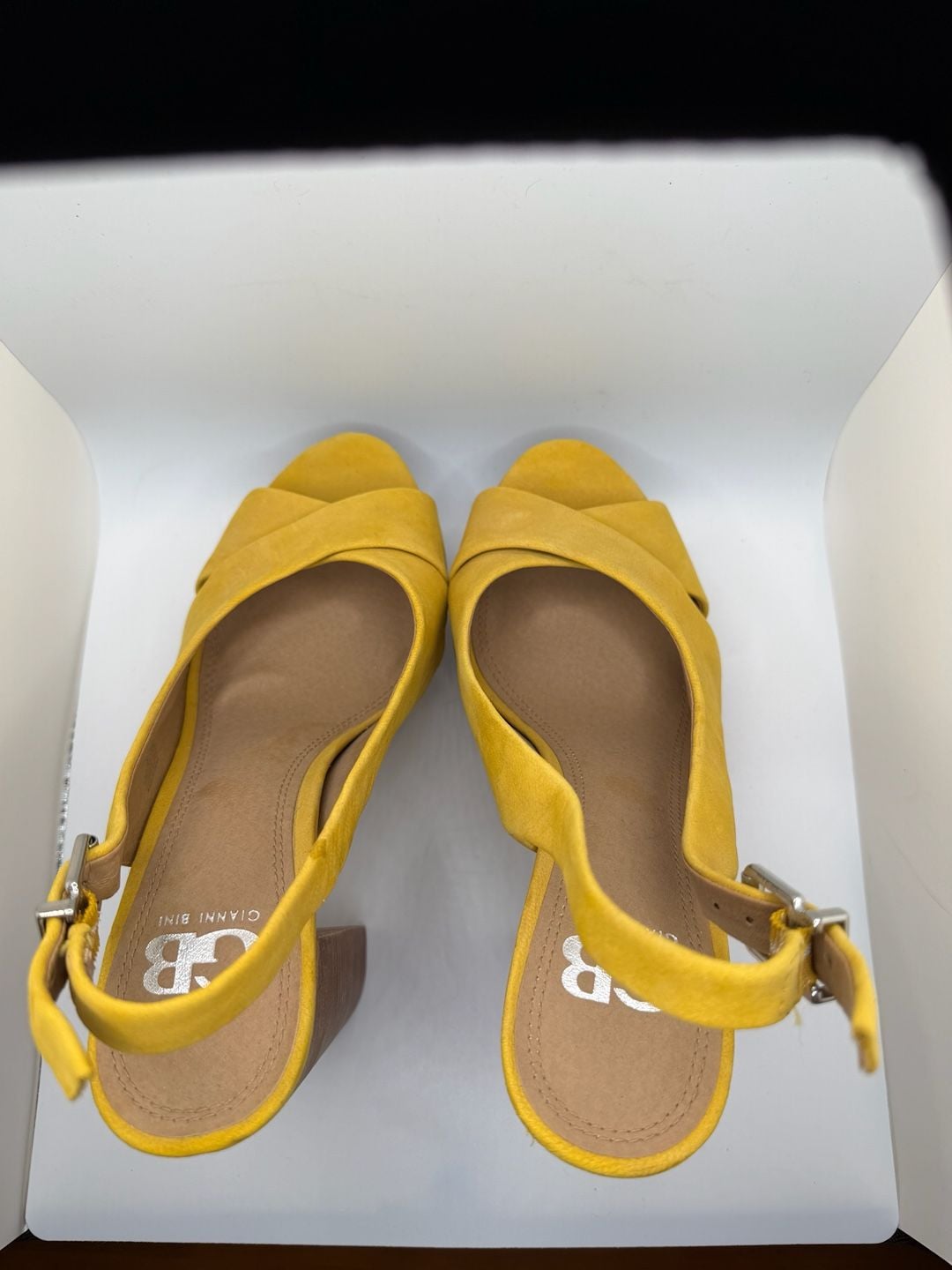 Gianni Bini Mustard Yellow Suede Slingback Platform Block Heel Sandals 8.5 5