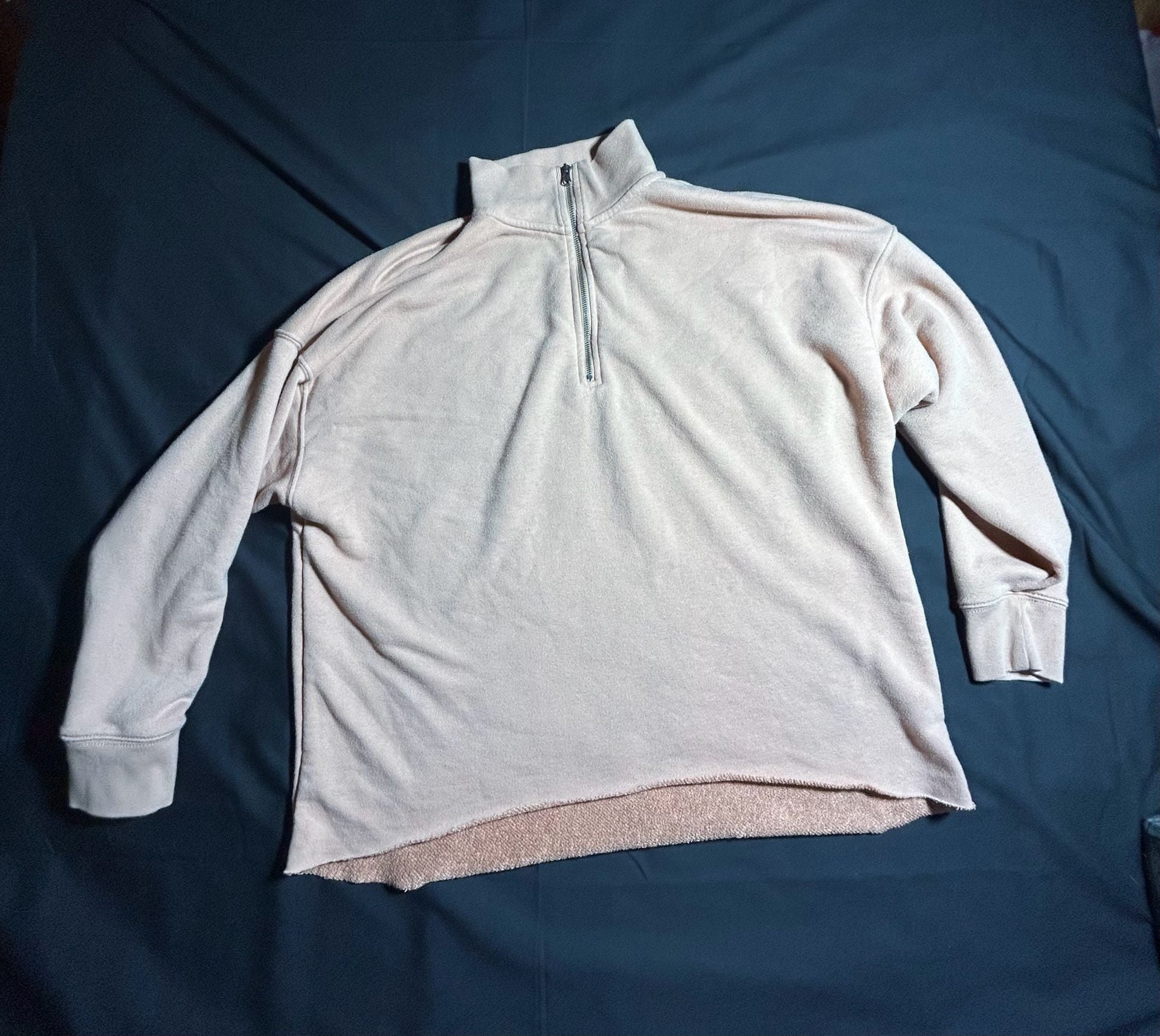 Aerie Women's Raw Hem Quarter-Zip Pullover Sweatshirt, Beige 2