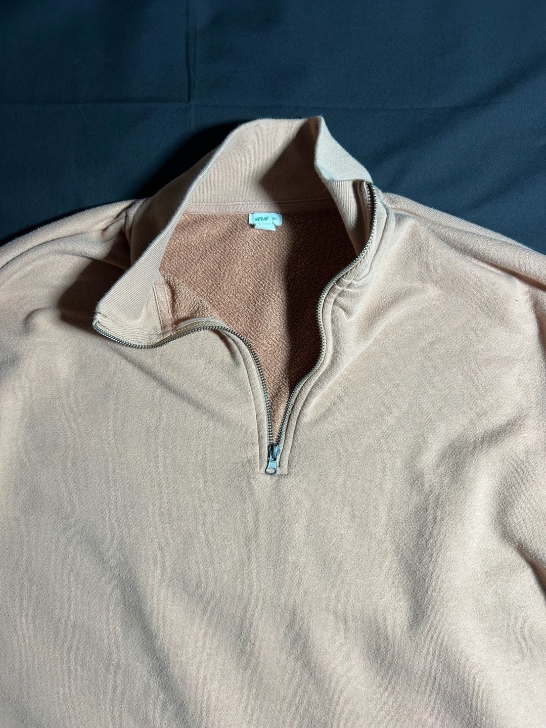 Aerie Women's Raw Hem Quarter-Zip Pullover Sweatshirt, Beige 4