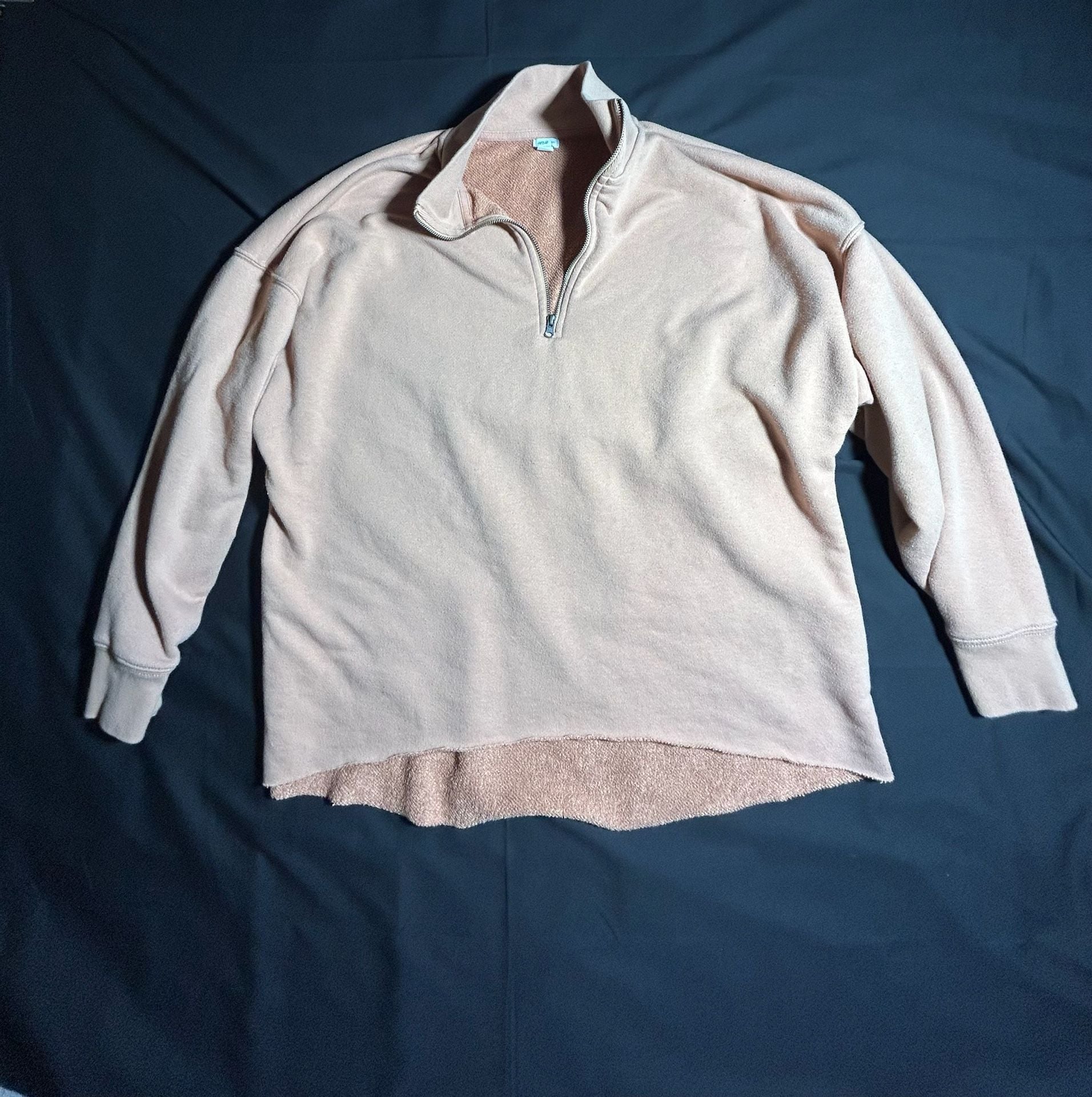 Aerie Women's Raw Hem Quarter-Zip Pullover Sweatshirt, Beige 5