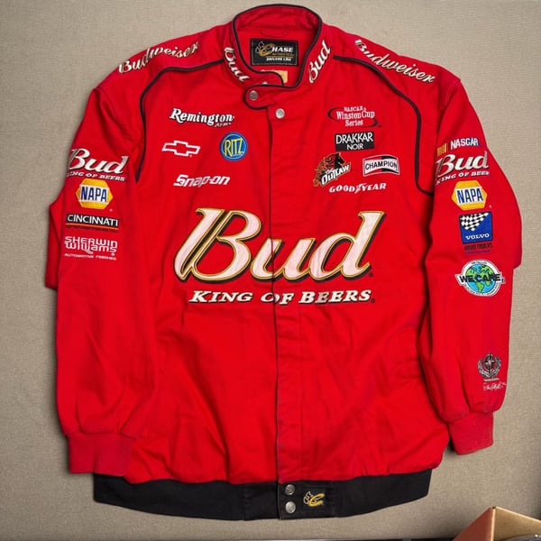 Vintage Chase Authentics Dale Earnhardt Jr. Budweiser Nascar Snap Racing Jacket