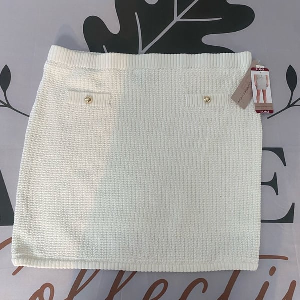French Connection Women's Textured Mini Sweater Skirt with Gold Buttons