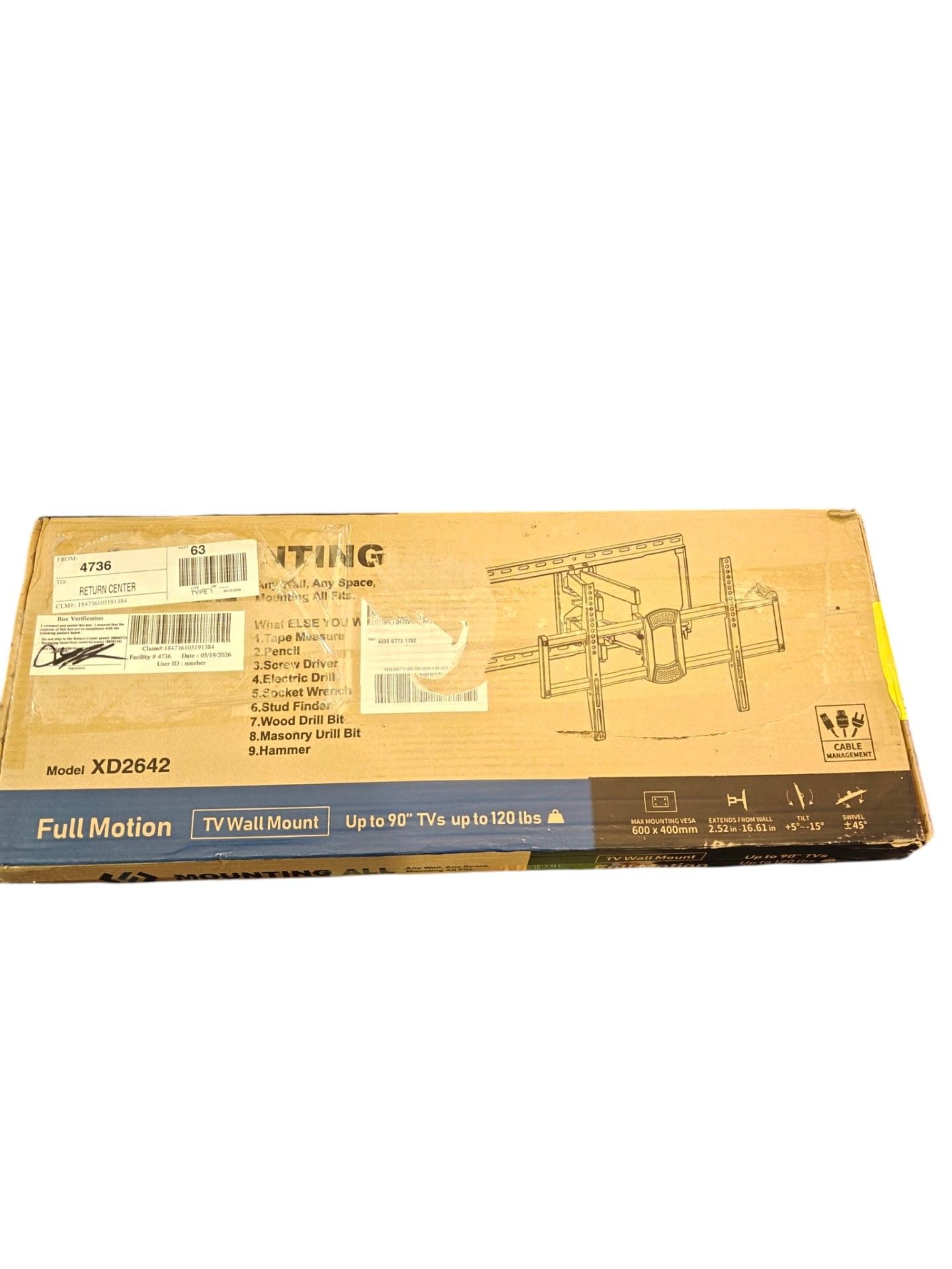 Mounting All Full Motion TV Wall Mount for up to 90" TVs (Model XD2642) 8