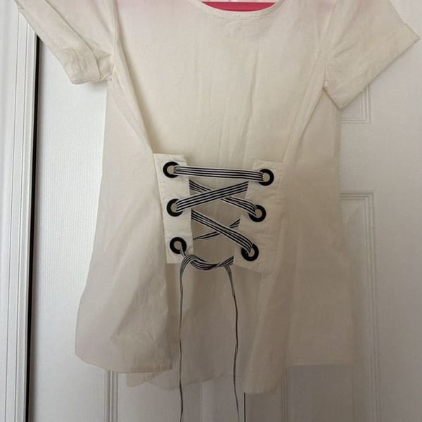 Socialite White Short Sleeve Corset Lace-Up Detail T-Shirt Blouse
