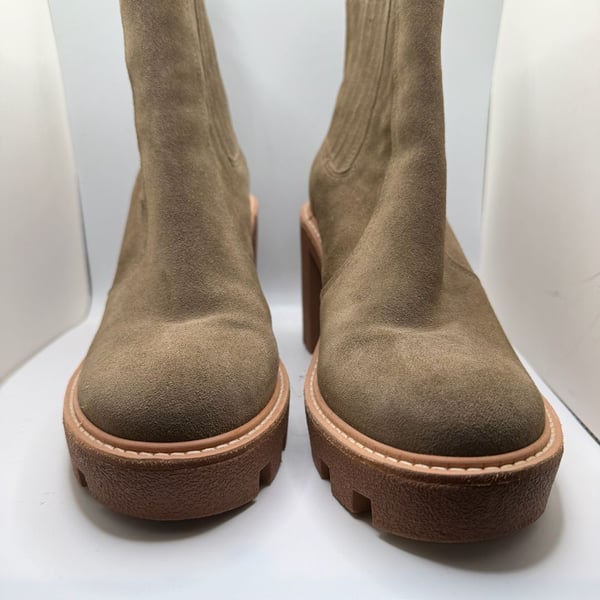 Gianni Bini Women's Olive Suede Lug Sole Block Heel Chelsea Ankle Boots 8.5